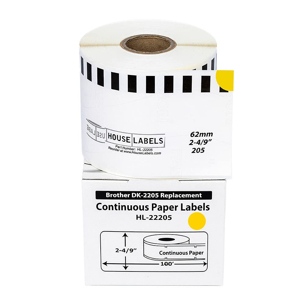 HOUSELABELS Compatible with Brother QL DK-2205 Replacement Label Rolls - 2-4/9