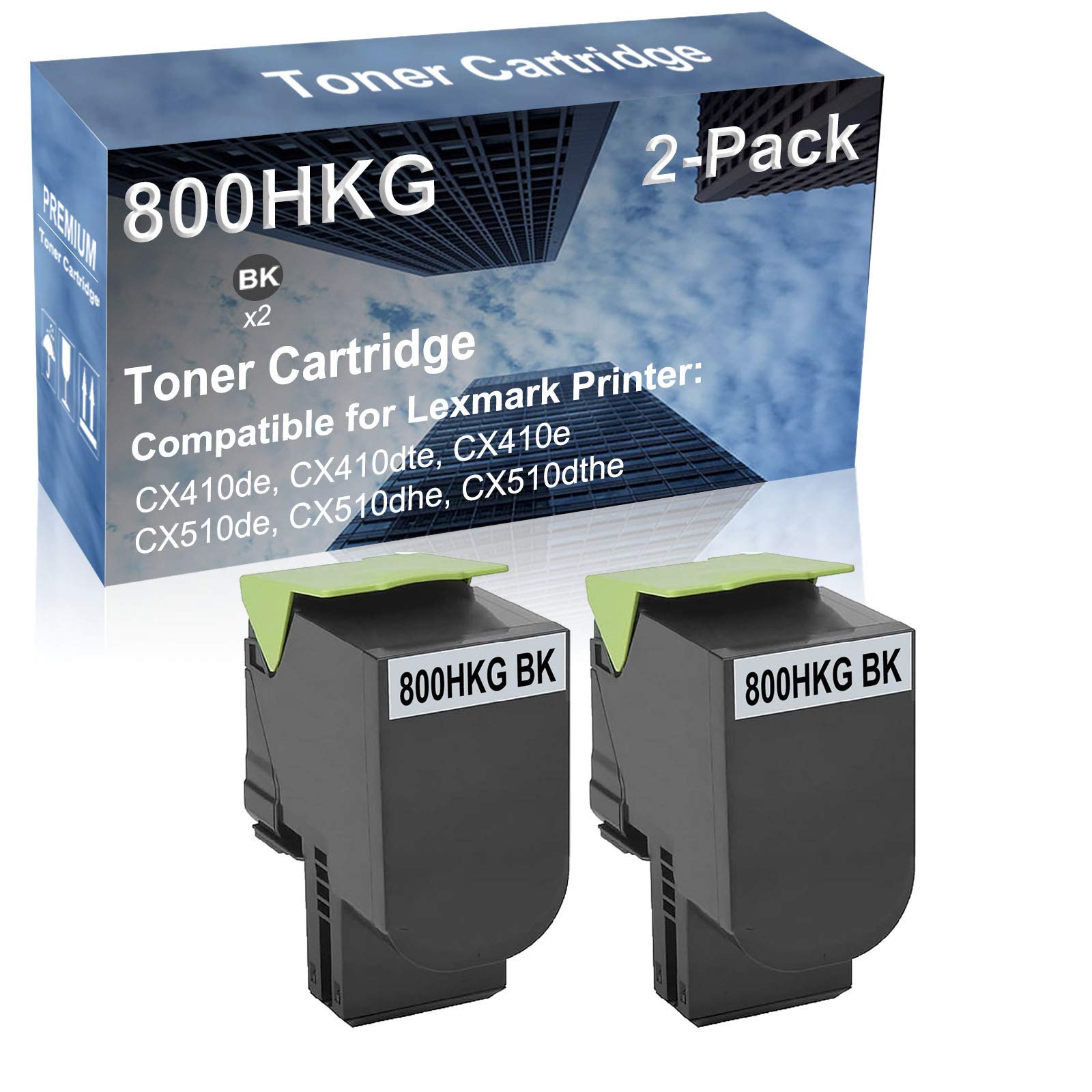 2-Pack Black High Yield CX410e CX510de Compatible Printer Toner Cartridge - Replacement for 800HKG - Perfect for Office Printing & Bulk Document Production
