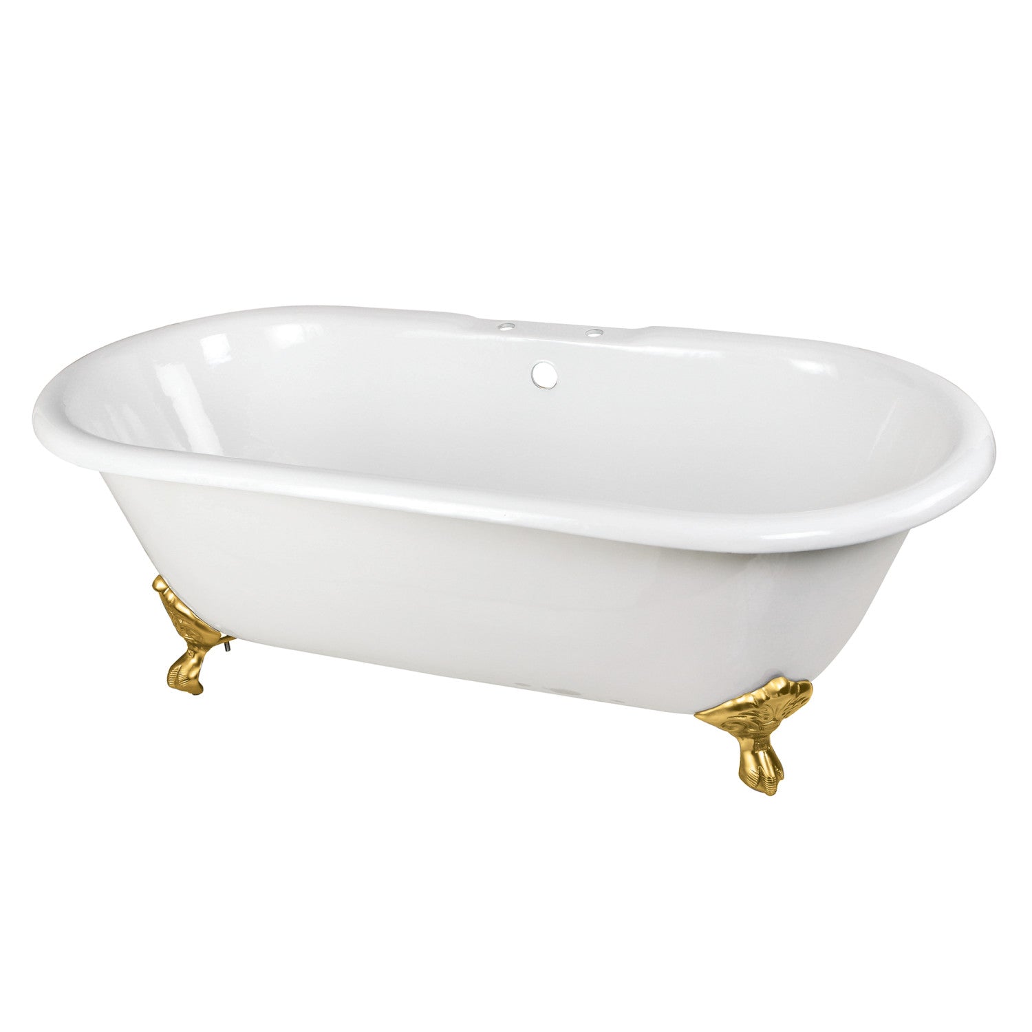 66 Inch White Cast Iron Clawfoot Bathtub with Brushed Brass Faucet - Oval Double Ended Freestanding Tub for Vintage & Modern Bathrooms (Aqua Eden VCT7D663013NB7)
