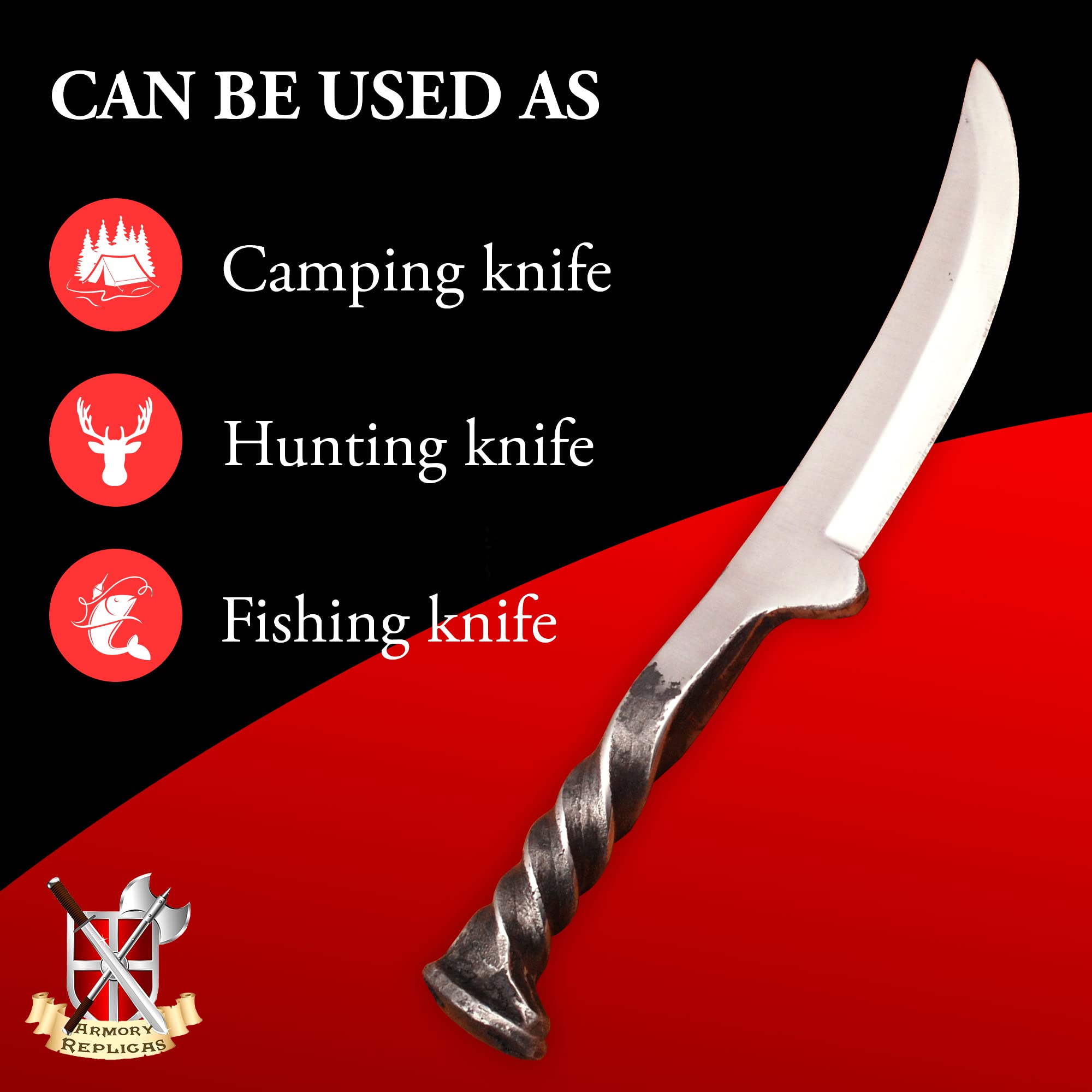 Armory Replicas Railroad Ruffian Functional Trailing Point Railroad Spike Knife - Durable Outdoor Survival Tool for Camping, Hunting & Bushcraft