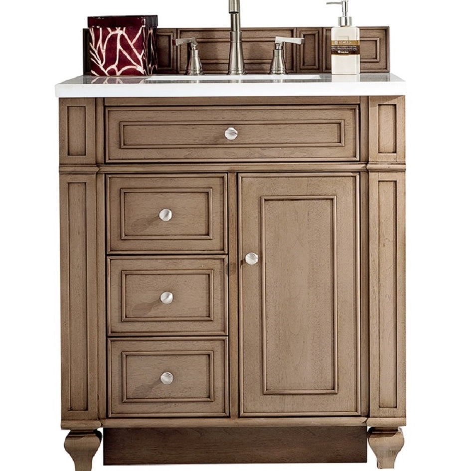James Martin Vanities Bristol Collection 30-Inch Single Bathroom Vanity in Whitewashed Walnut with Countertop Options - Perfect for Modern Bathroom Remodeling and Home Renovation Projects