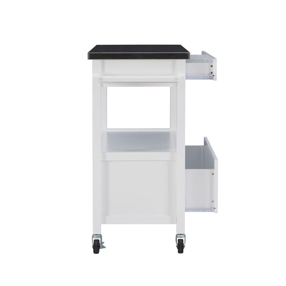 Glossy White Transitional Wood Kitchen Cart - Rolling Island with Storage for Small Spaces, Perfect for Dining & Food Prep
