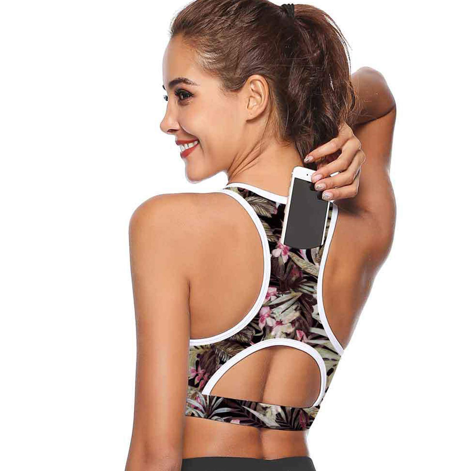 Women's High Support Sports Bra with Back Pocket - Racerback Shockproof Yoga Running Gym Workout Top - Perfect for Fitness, Yoga, Running & Outdoor Activities