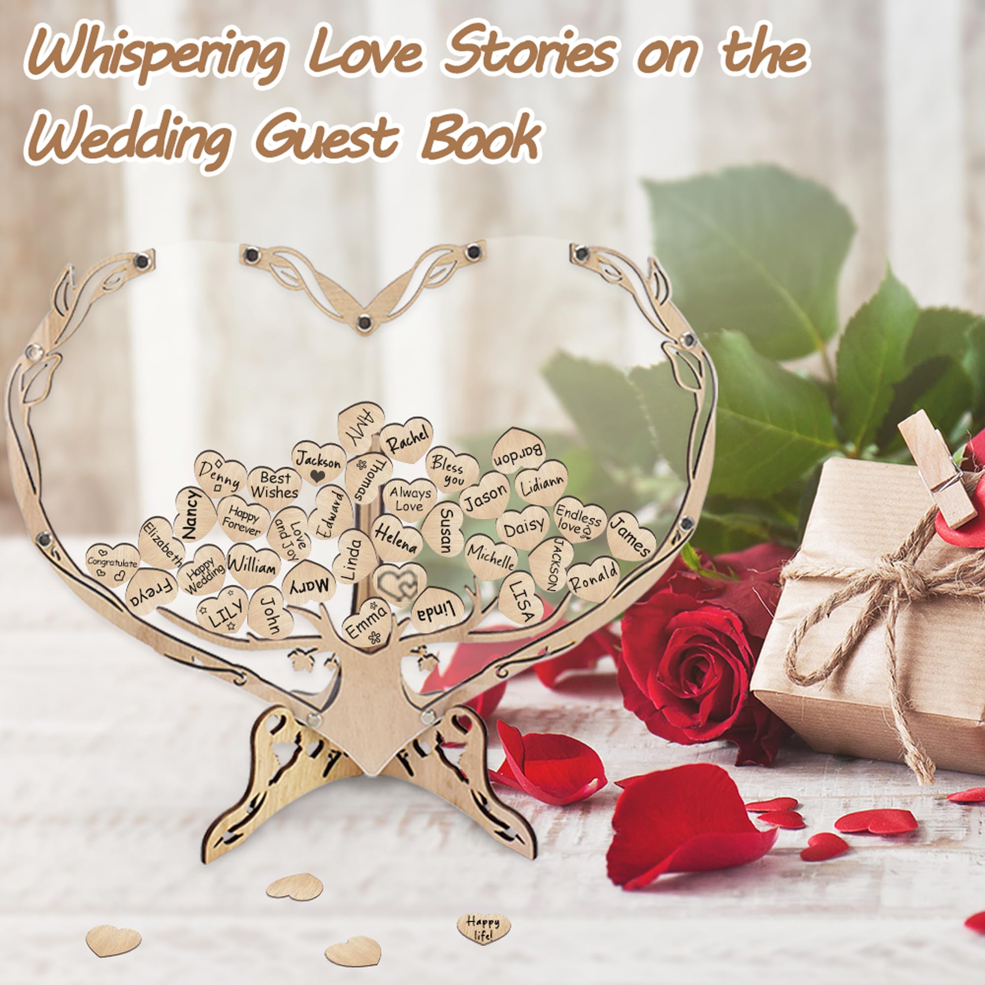 Rustic Wooden Tree of Life Wedding Guest Book Alternative - Heart Shaped Drop Box with Picture Frame for Wedding Decorations & Gifts | Perfect for Wedding Guest Signatures, Valentine's Day Presents & Rustic-Themed Weddings