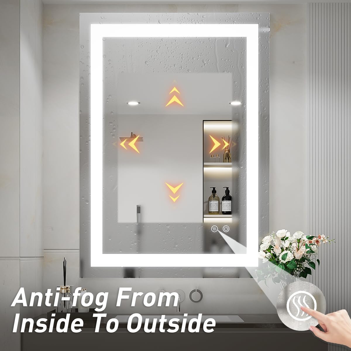 36 x 24 Inch LED Bathroom Mirror with Dimmable Lights & Anti-Fog - Frameless Wall Mounted Vanity Mirror with Memory Function (Horizontal/Vertical) - Perfect for Makeup, Shaving & Home Decor