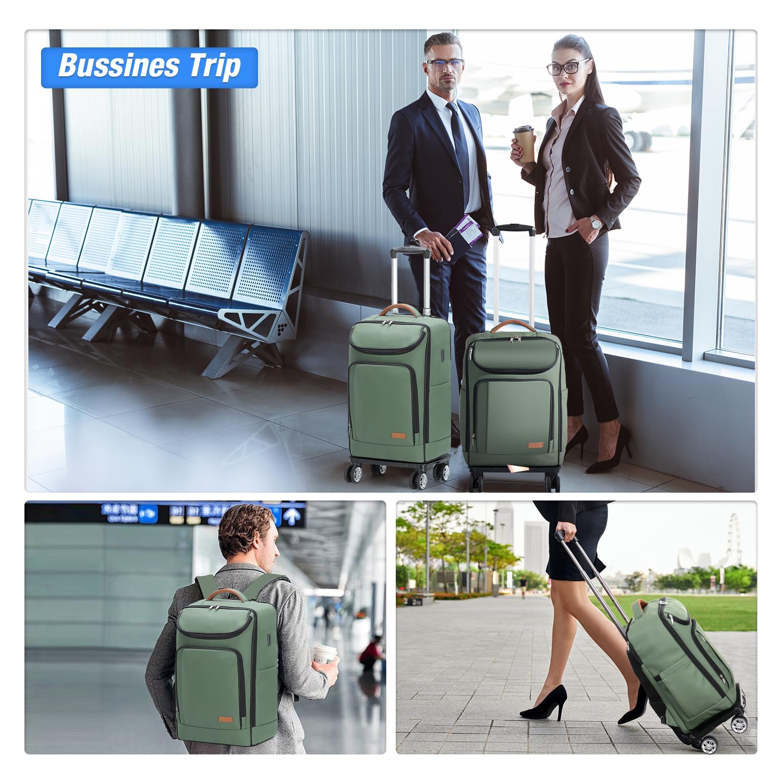 **18 Inch Waterproof Rolling Backpack with 360° Wheels – Airline Approved Convertible Travel Backpack for 15.6