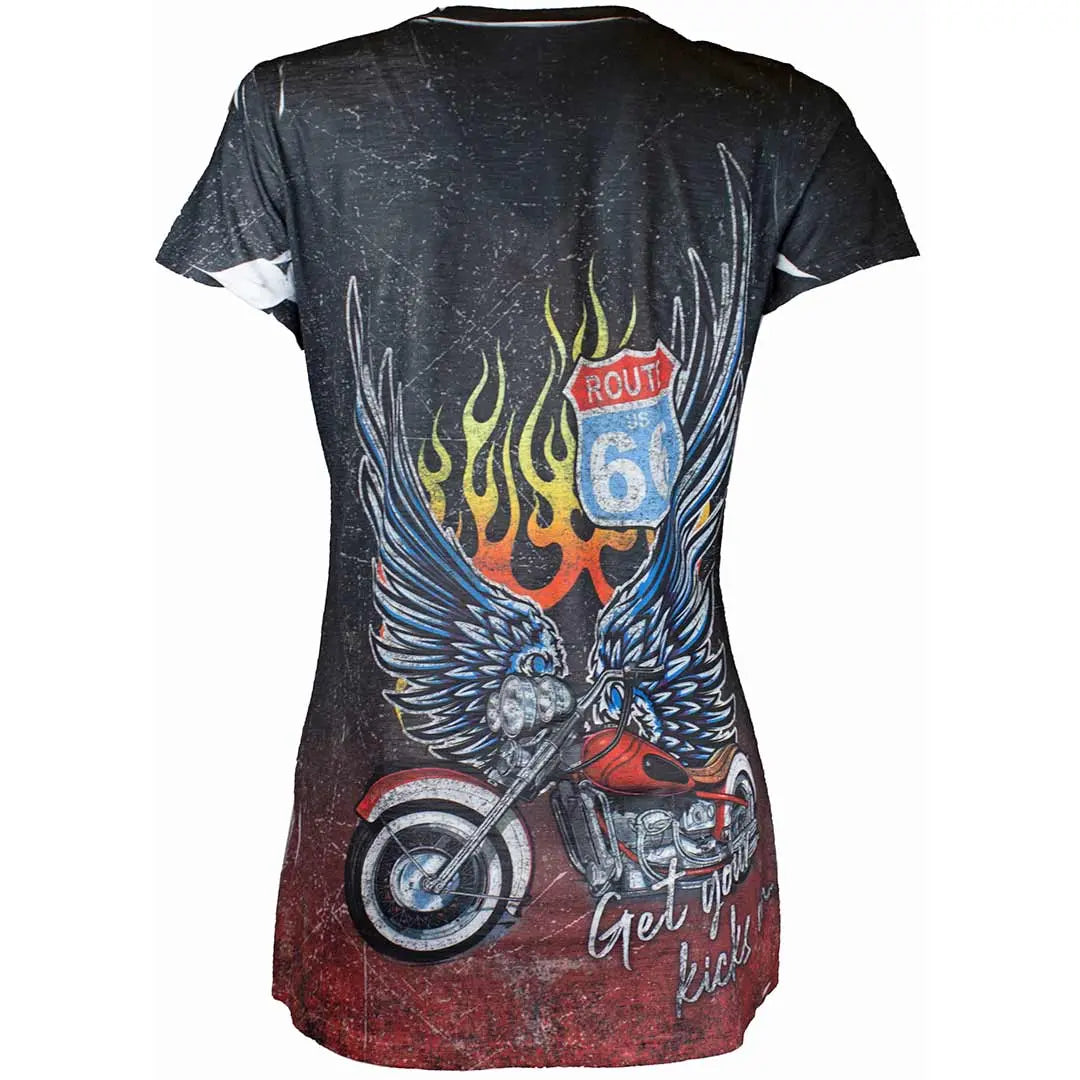 Big Bang Clothing Women's Route 66 Vintage Graphic T-Shirt - Soft Cotton Tee for Casual Wear & Road Trips