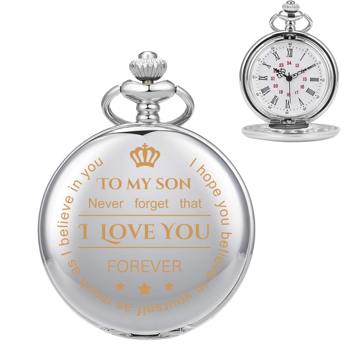 Personalized Engraved Pocket Watch for Son - Graduation & Birthday Gift