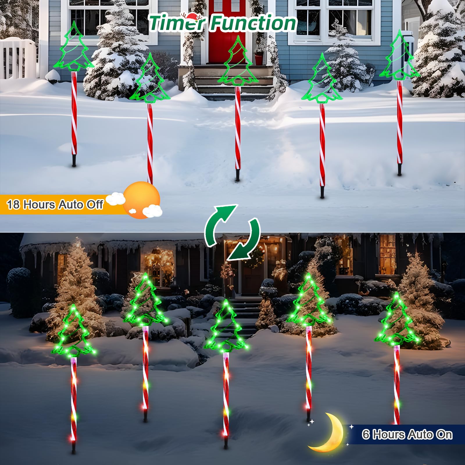 5 Pack Outdoor Christmas Pathway Lights with Timer - 8 Modes Waterproof LED Garden Stake Lights for Walkway, Yard, Lawn & Porch Decor | Perfect for Holiday, Xmas Tree, Candy Cane Themed Decorations & Winter Landscape Lighting