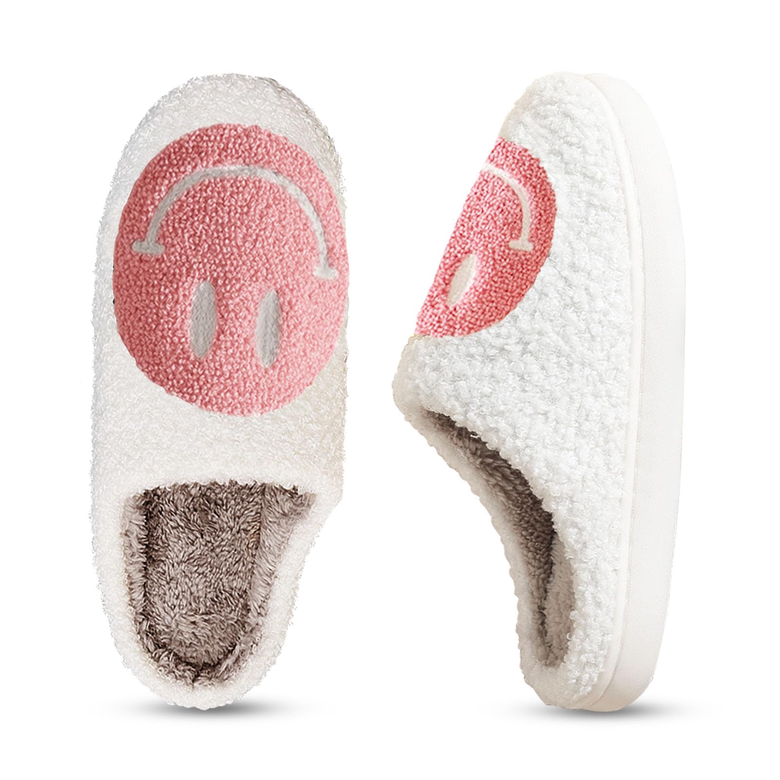 Beishani Happy Face Slippers for Women - Retro Smiley Plush House Shoes - Soft & Warm Indoor/Outdoor Slip-On Slippers - Perfect for Lounge, Dorm, Spa & Home Comfort