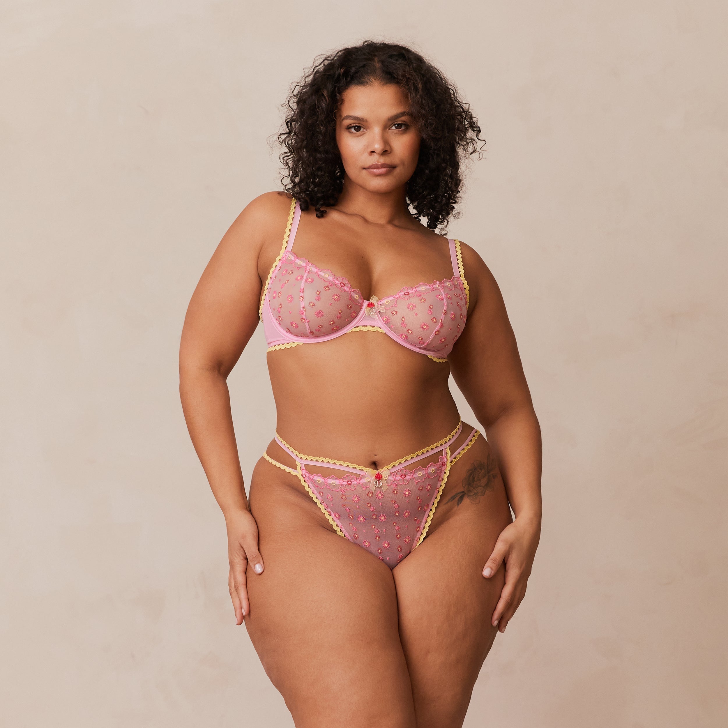 Daisy Embroidered Balcony Bra - Pink Lace Underwire Push Up Bra for Women | Perfect for Date Night, Bridal Lingerie & Everyday Comfort