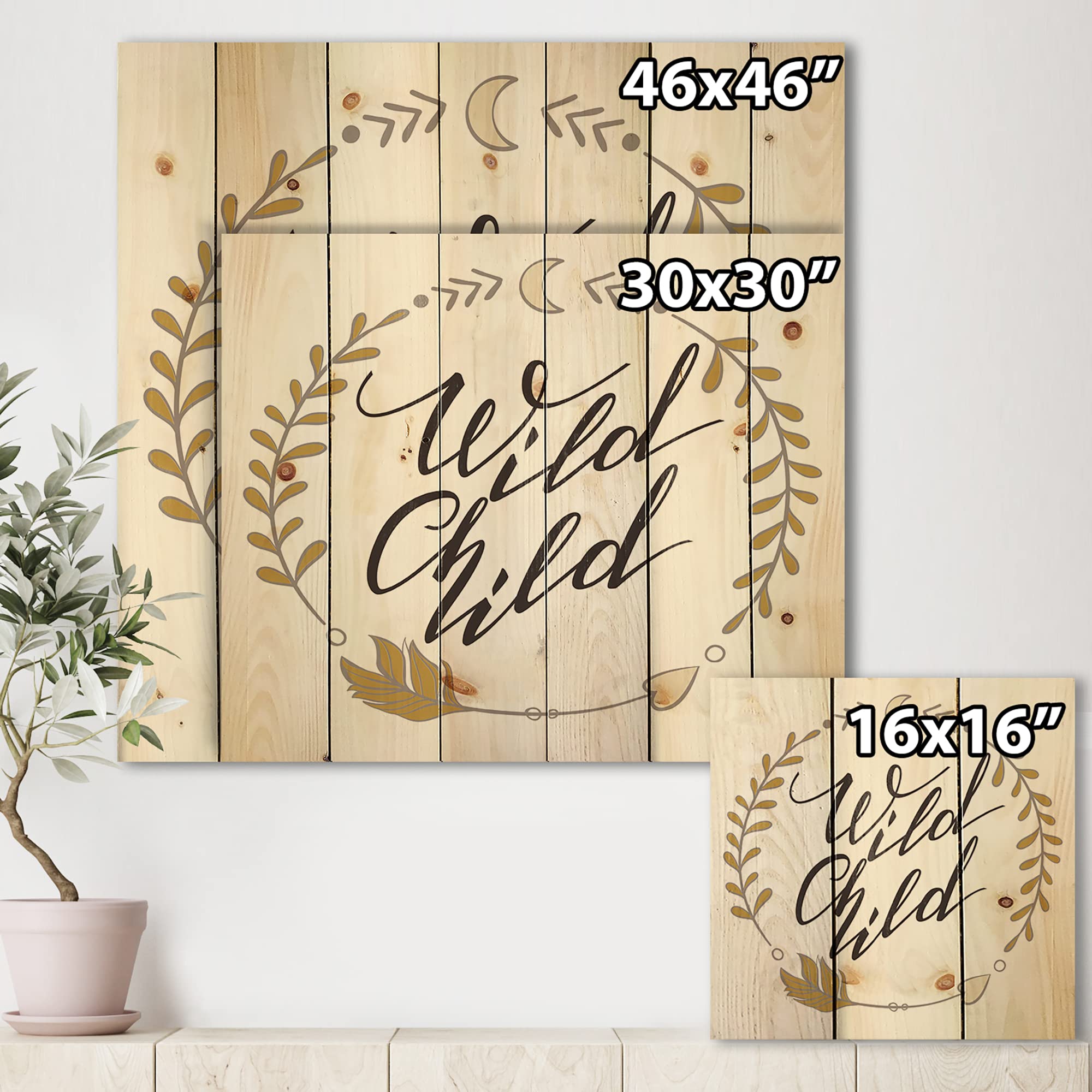 DesignQ Wild Child Traditional Wood Wall Decor - Black Wood Wall Art with Large Quotes & Sayings - Natural Pine Wood Wall Panels for Home, Office & Nursery Decor