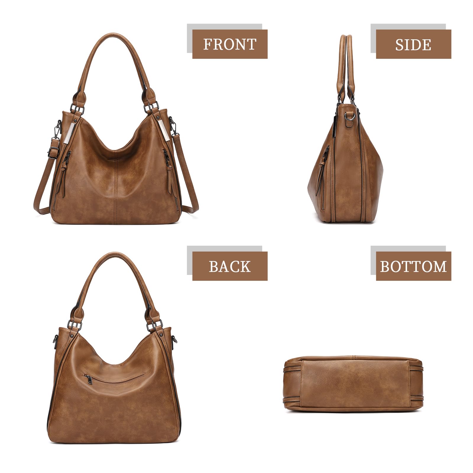 Stylish Large Hobo Shoulder Bags for Women - Spacious Leather Handbag with Long Strap (Brown) | Perfect for Work, Travel & Everyday Use