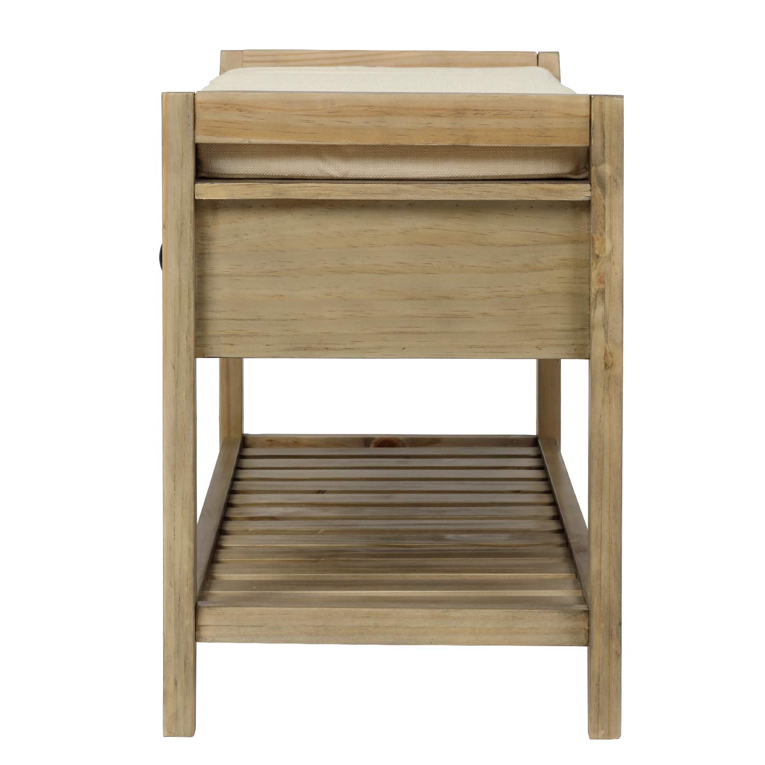 Quarte Farmhouse Shoe Bench with Cushioned Seat & Storage Drawers - Rustic Wooden Entryway Shoe Rack for Hallway, Living Room & Dining Room - Perfect for Organizing Shoes, Coats & Home Decor (Gray Wash)