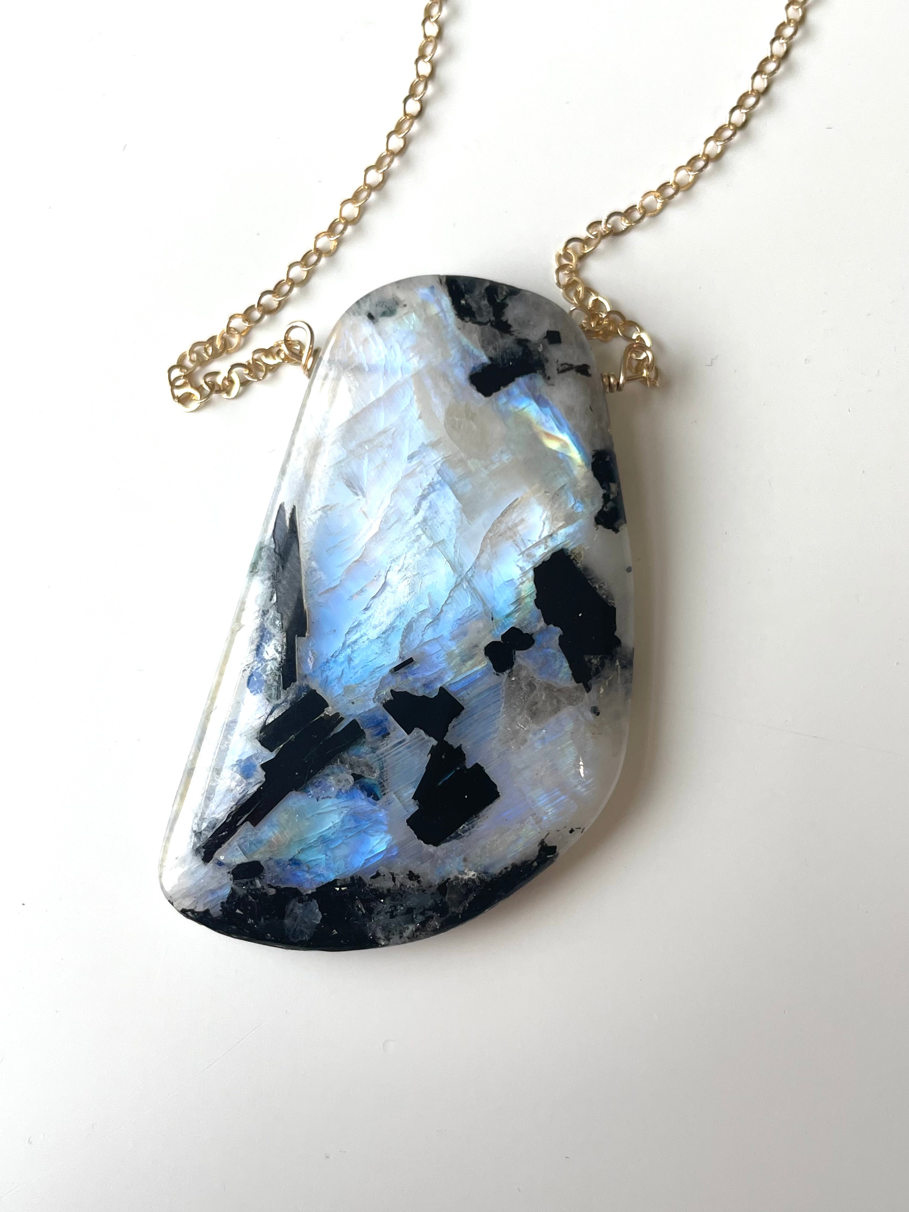 Large Moonstone Pendant Necklace 14k Gold Filled - Elegant Statement Jewelry for Women, Perfect for Weddings, Parties & Everyday Wear