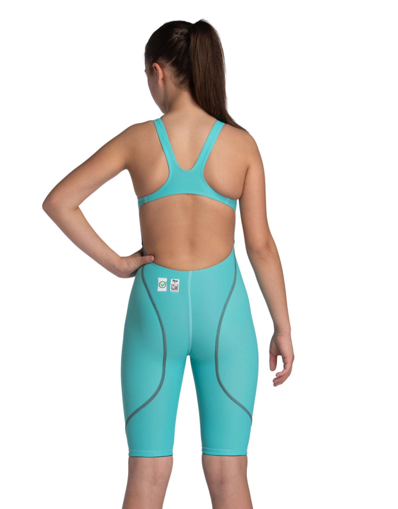 Girls Powerskin ST NEXT Open Back Swimsuit - Aquamarine Blue - Perfect for Swimming, Surfing & Beach Activities