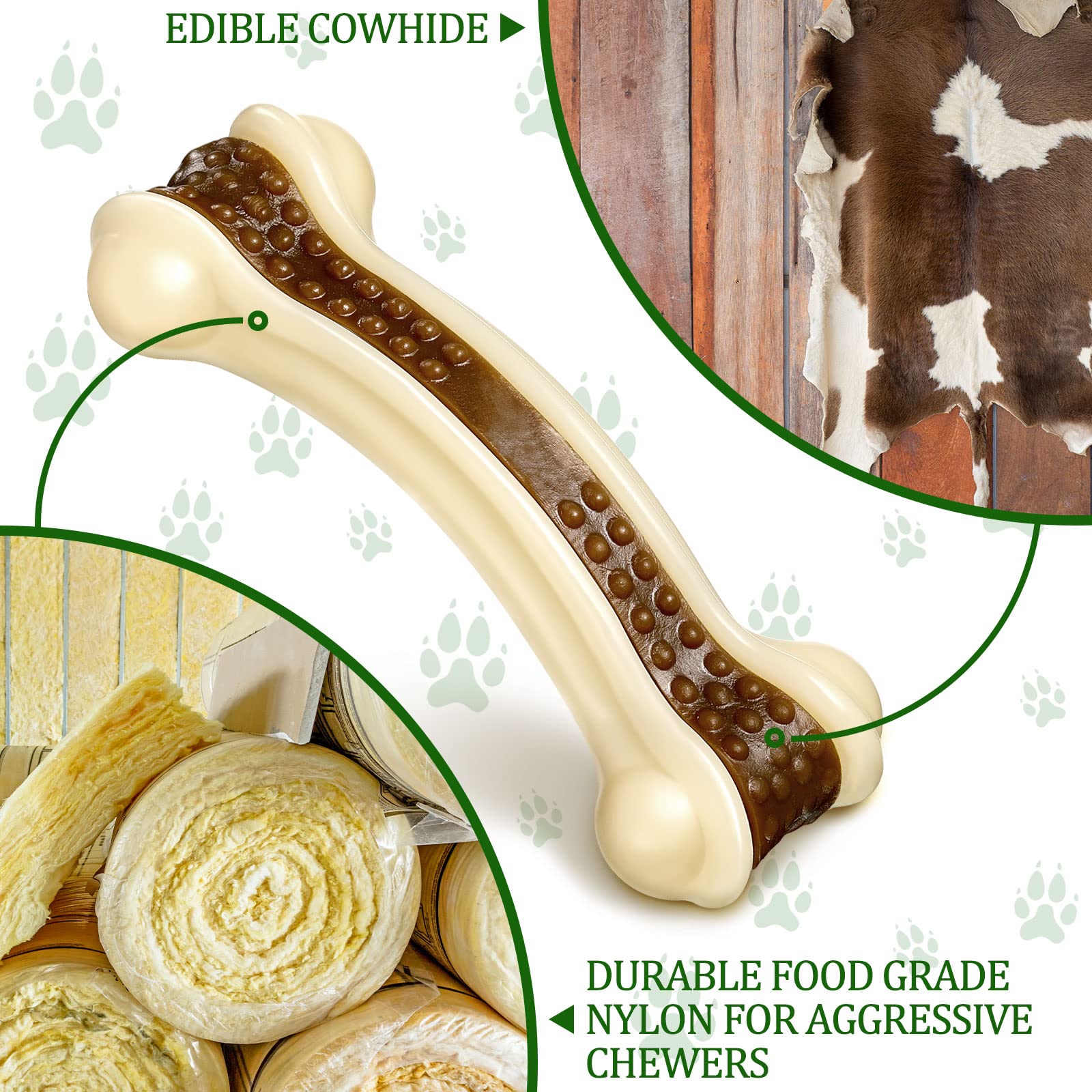 **Durable Nylon Dog Chew Toys for Aggressive Chewers - 2 Pack Beef-Flavored Bones for Small, Medium & Large Breeds - Teething & Dental Health - Perfect for Playtime & Training (Medium, Curved Bone)**