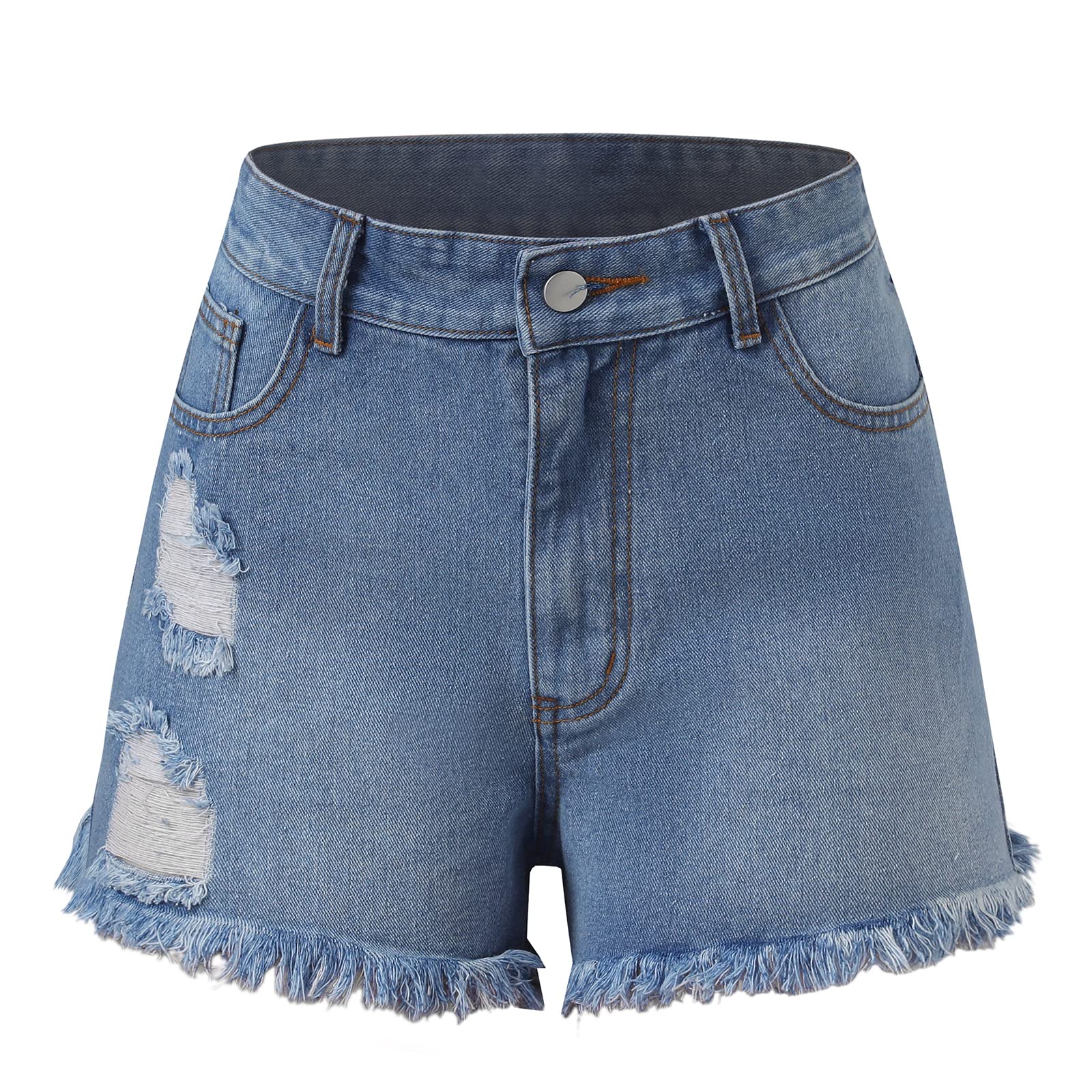 Women's Stretch Ripped Denim Shorts - Mid Rise Casual Jean Shorts with Raw Hem | Perfect for Summer Outfits, Beach Vacations & Street Style Fashion