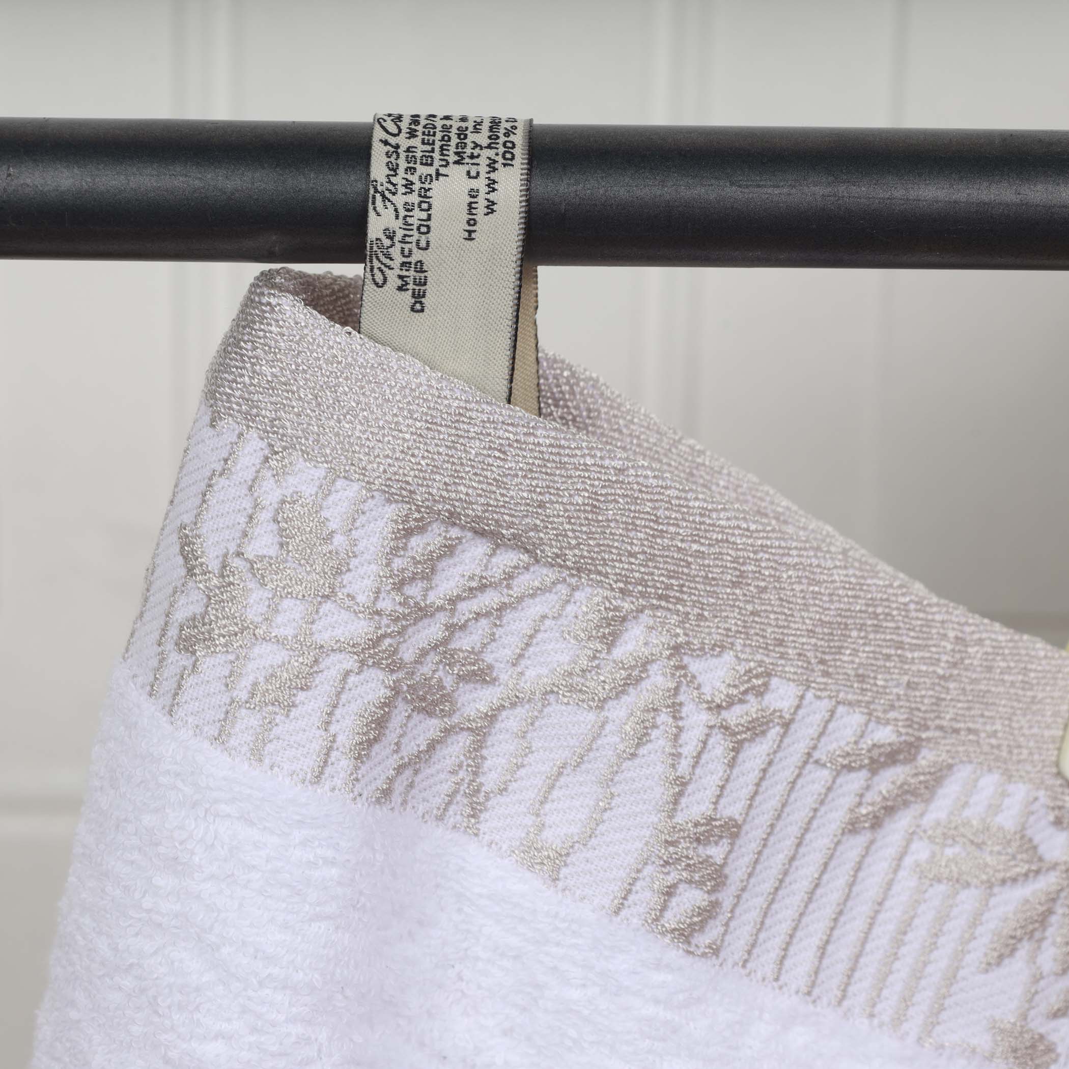 Premium Wisteria Cotton Floral Embroidered Jacquard Border Bath Towel Set of 2 - Soft Absorbent Luxury Towels for Spa, Bathroom & Guest Use