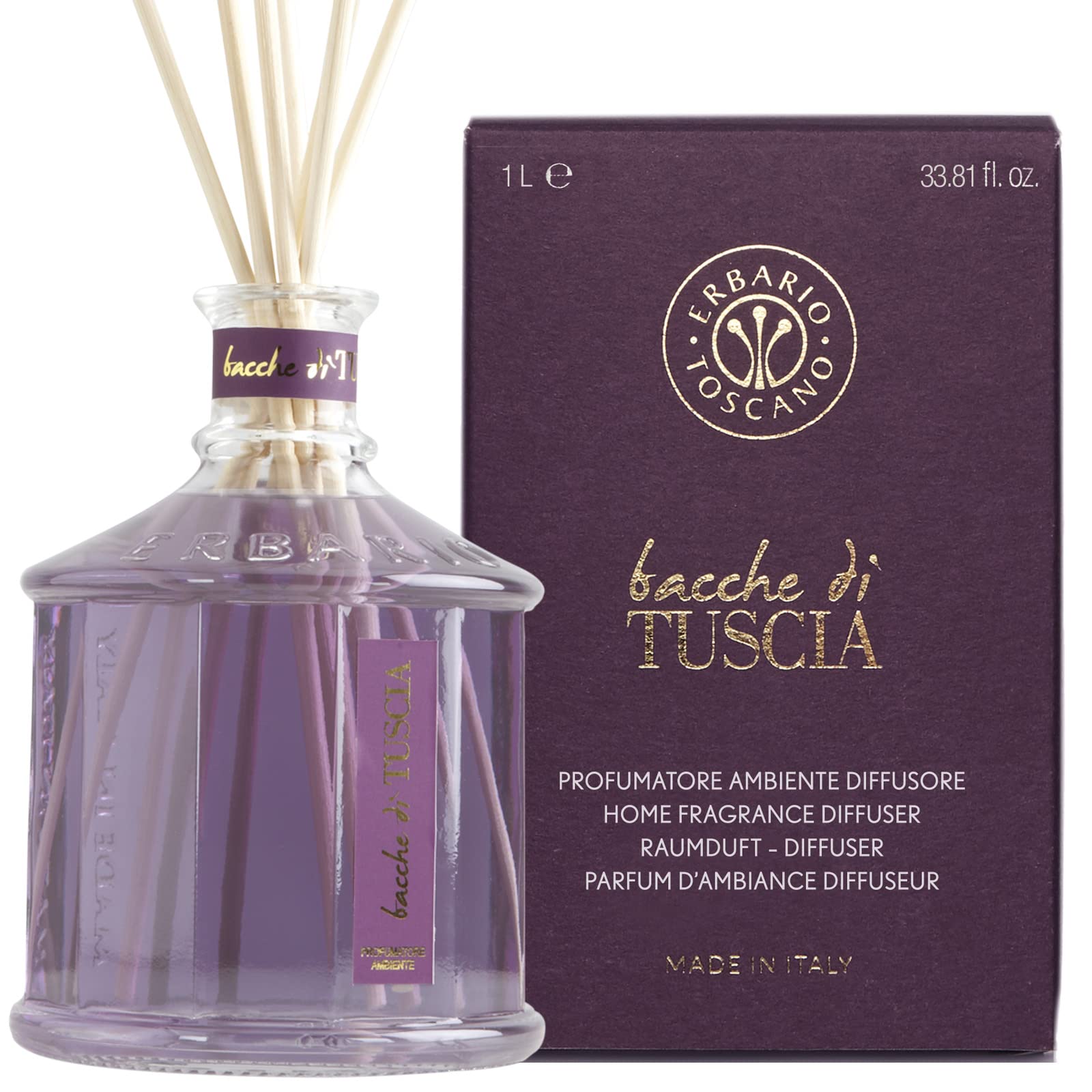 Erbario Toscano Tuscia Berry Home Fragrance Diffuser 1L - Long-Lasting Aromatherapy Oil Diffuser for Living Room, Bedroom & Office