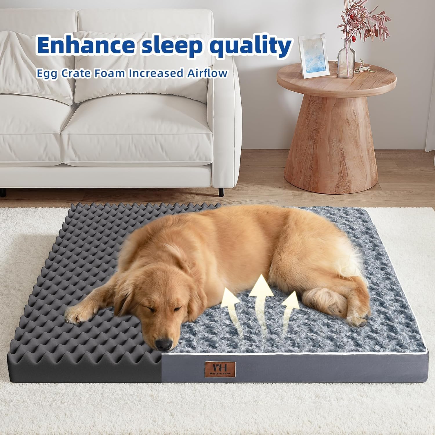 Premium Orthopedic Large Dog Bed with Removable Washable Cover - Extra Soft Rose Plush, Egg Crate Foam Support & Non-Slip Waterproof Bottom - Comfortable Pet Bed for Great Danes, German Shepherds & Big Dogs - Perfect for Living Room, Bedroom or Kennel Use