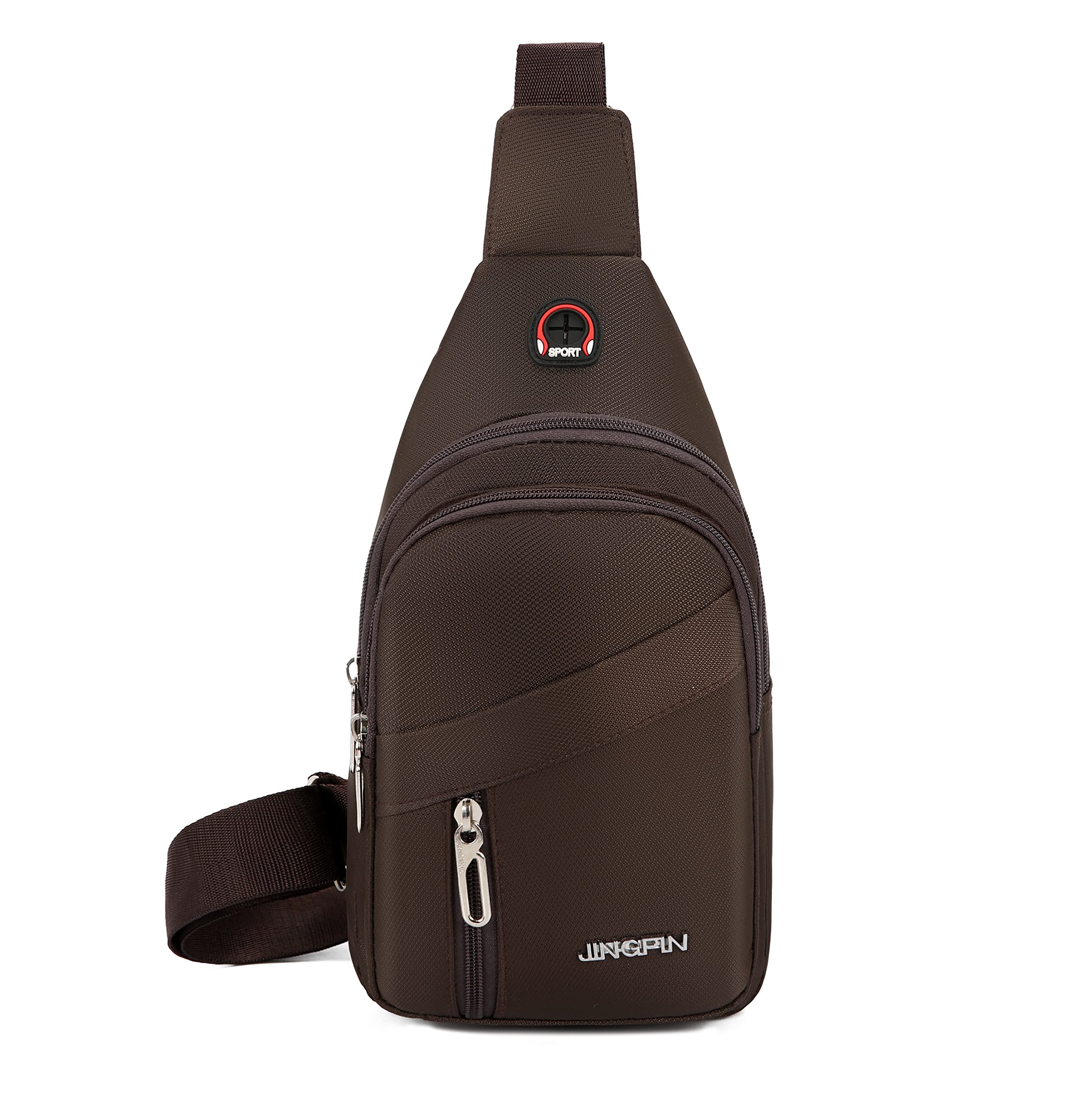 Small Sling Backpack for Men & Women - Crossbody Chest Bag with Wallet & Earphone Hole - Travel, Outdoor Sports & Casual Daypack (Brown) - Perfect for Hiking, Commuting & Everyday Use