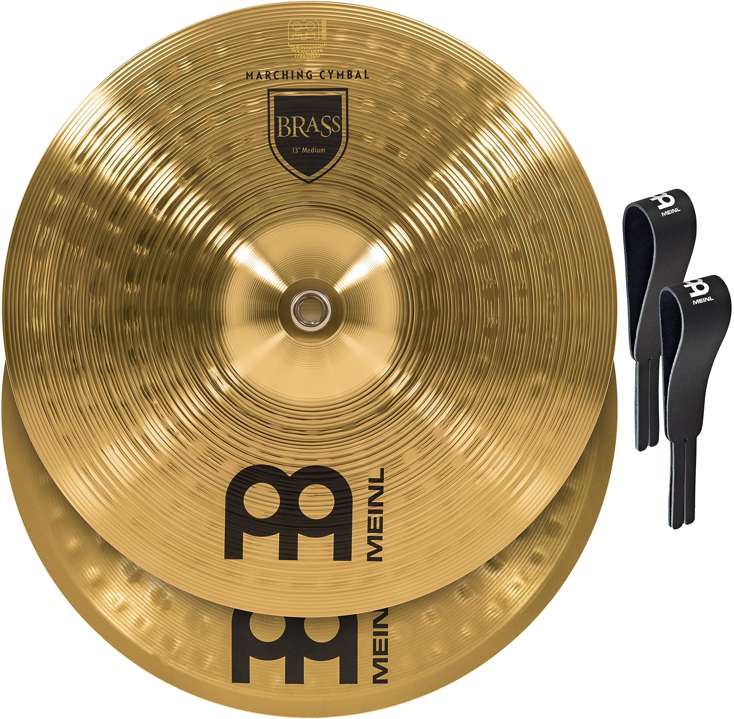 Meinl 13” Marching Cymbal Pair with Straps - Brass Alloy Traditional Finish - German-Made Professional Percussion Instrument - 2-Year Warranty (MA-BR-13M) - Perfect for Marching Bands, Drum Corps & Live Performances