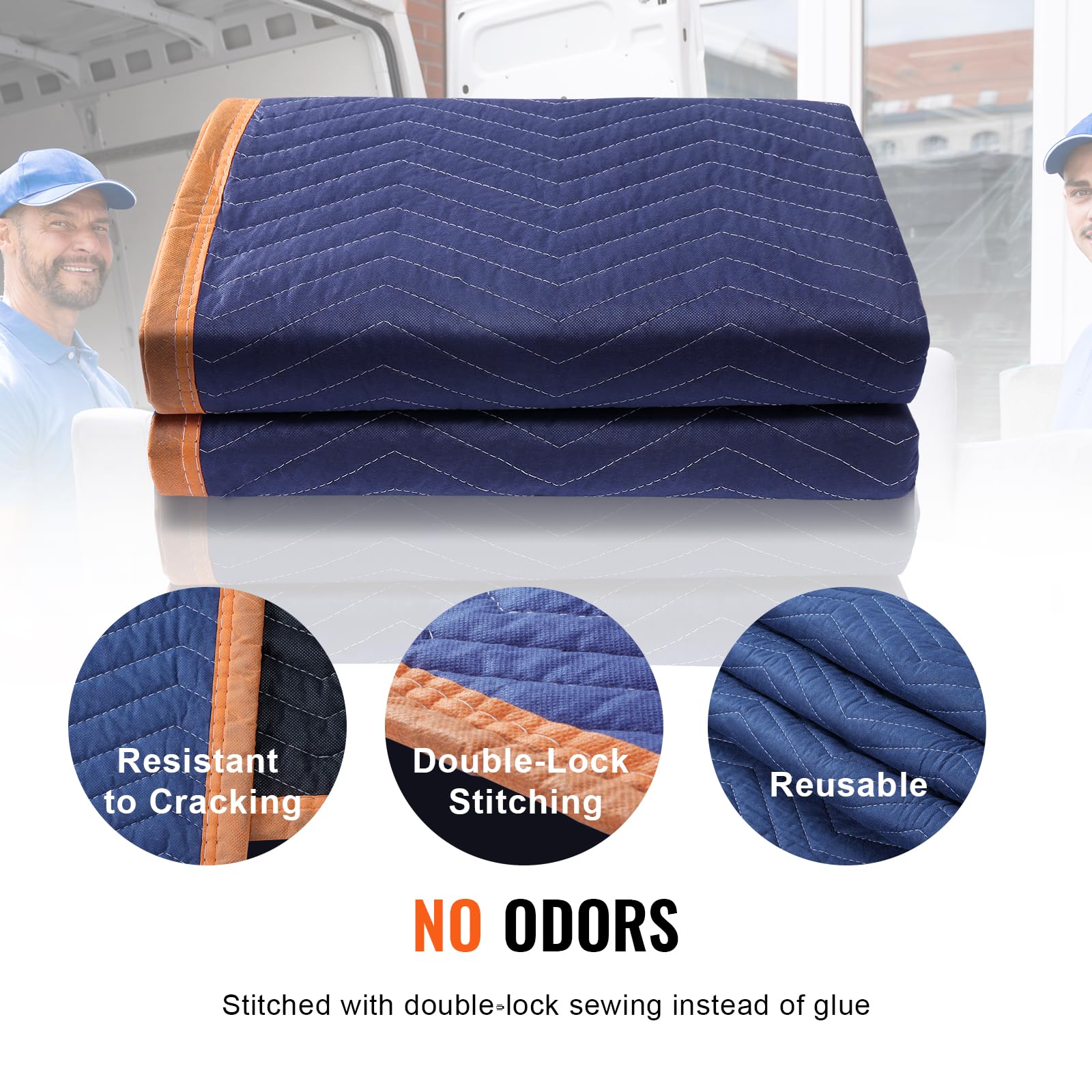 VEVOR YB085-65 Heavy Duty Moving Blankets 12 Pack - 65 lbs/dz, Blue & Orange - Furniture Protectors for Moving, Packing & Storage