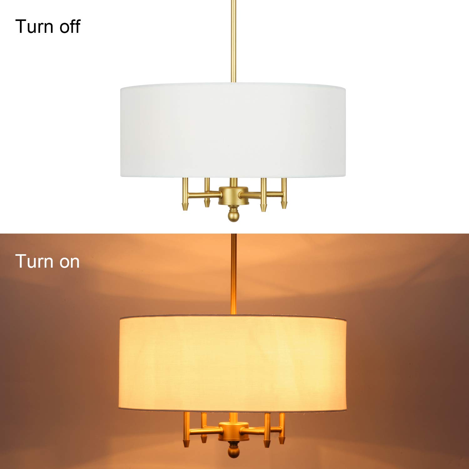 T&A TALENT AND ART Classic Brass 4-Light Chandelier with White Linen Drum Shade - 18
