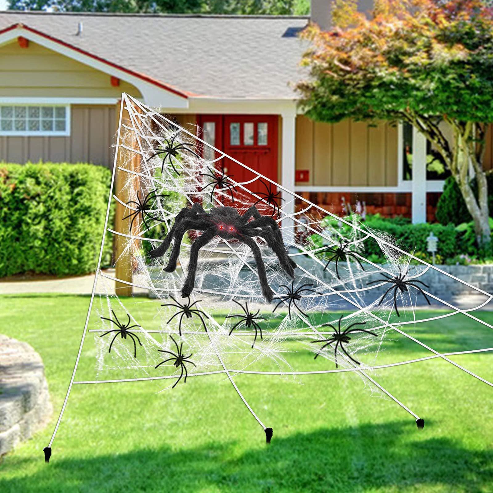 Qonioi Halloween Decorations - Outdoor & Indoor Cobwebs with Realistic Spider Props for Yard, Party, Haunted House Decor - Spooky Halloween Party Supplies for Home, Porch, and Garden Decorations