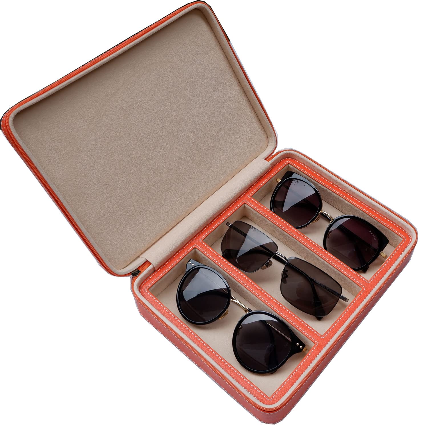 Premium 3-Slot PU Leather Eyeglass Case - Sunglasses Storage Box with Jewelry Display & Watch Organizer for Men & Women | Perfect for Travel, Home Organization & Retail Display