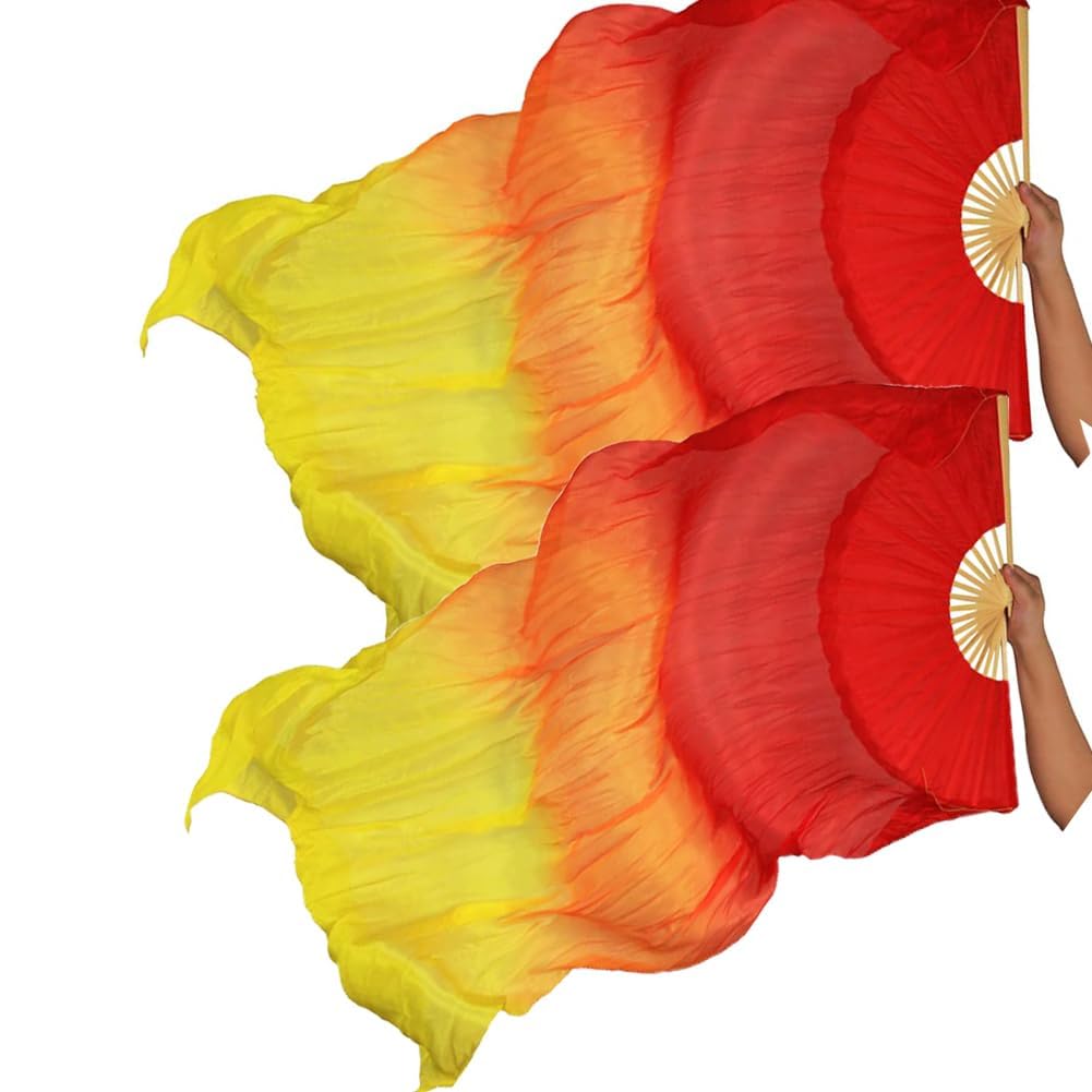 TMZAQH Women's Silk Belly Dance Fans - Pair of Long Folding Veil Fans (150cm Length, 90cm Width) for Professional Belly Dancing, Performances, and Stage Shows