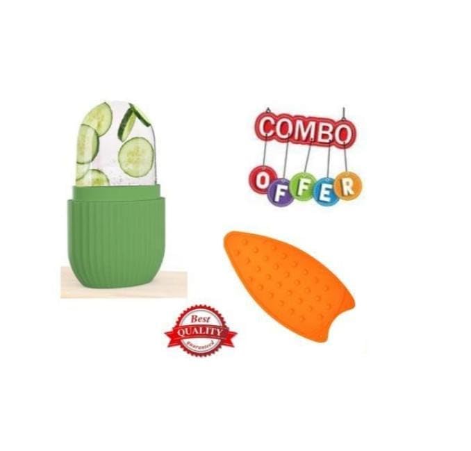JAIKRIT Green Silicone Face Roller & Iron Pad Set - Reusable Facial Massager for Glowing Skin, Puffiness Relief & Tightening - Pack of 2 (Ideal for Morning Routine, Spa Day & Post-Workout Skin Care)