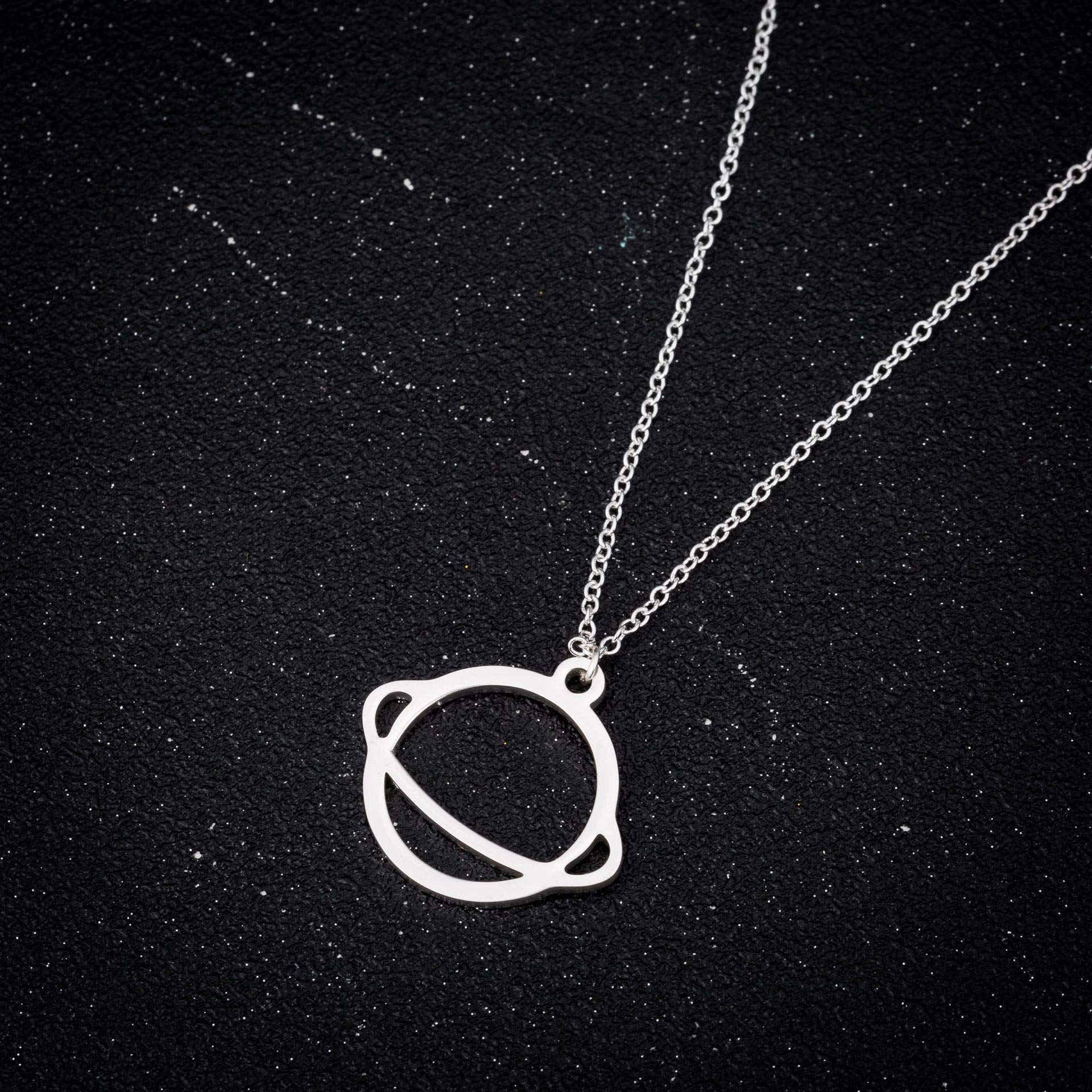 WLLAY Minimalist Saturn Planet Charm Pendant Necklace - Solar System Jewelry for Women - Perfect for Astronomy Lovers & Space-Themed Gifts