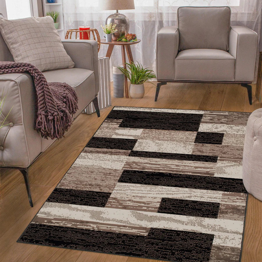 Stylish Rockwood Contemporary Geometric Patchwork Area Rug - Non-Slip Indoor Runner for Living Room, Bedroom & Office Decor