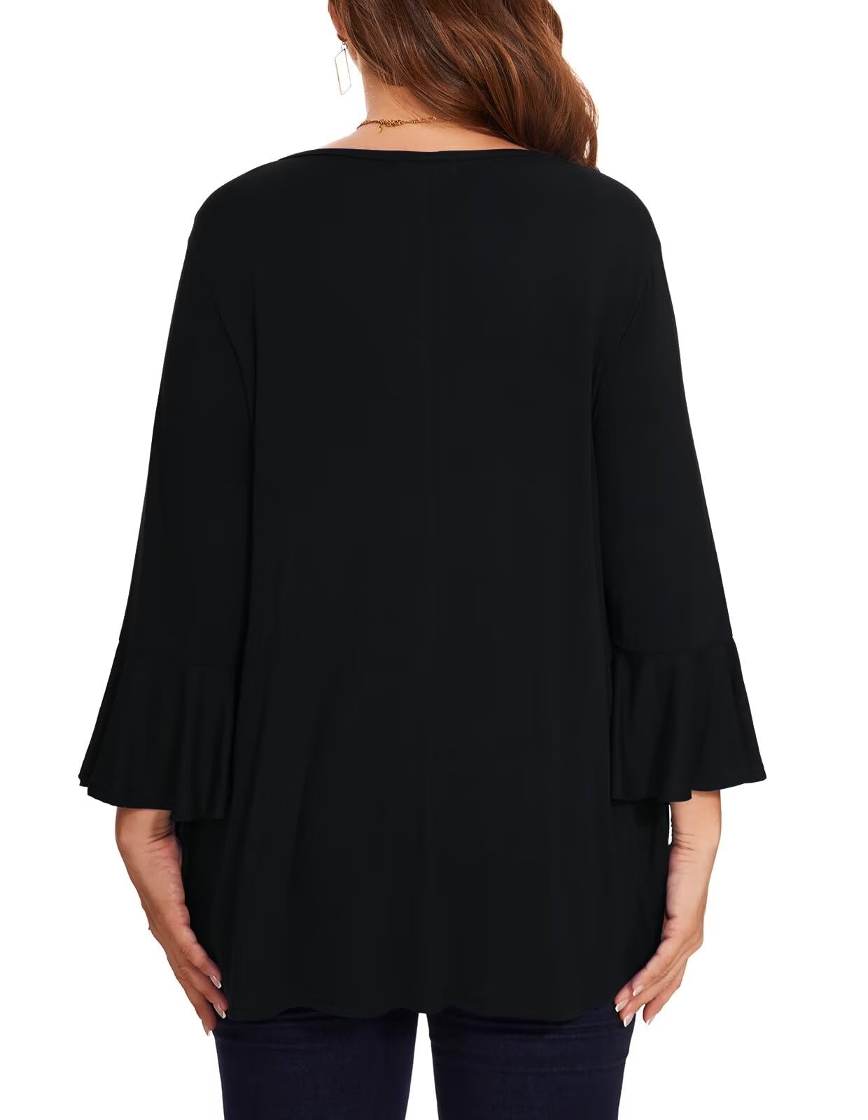 LARACE Women's Plus Size 3/4 Sleeve V-Neck Tunic Tops - Fall Fashion T-Shirts to Wear with Leggings | Casual Outfit for Work, Weekend & Layering