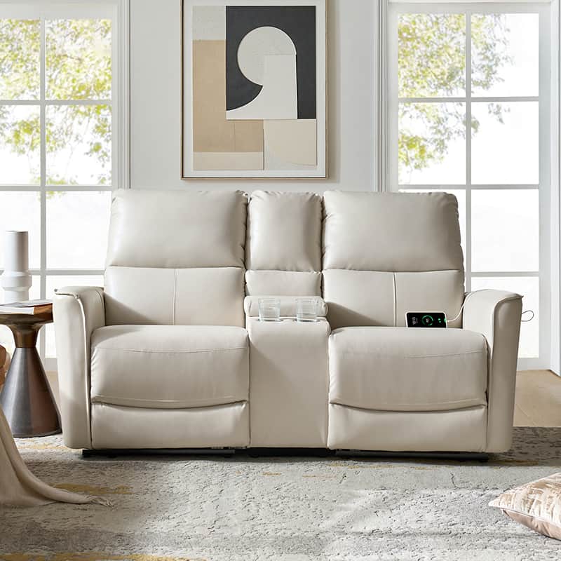 Celisha Power Reclining Sofa with Storage Console & Wide Seats - Modern Recliner Couch with USB Charging for Living Room, Home Theater & Family Room Comfort