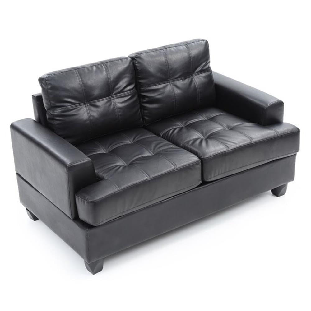 Glory Furniture Sandridge Faux Leather Loveseat in Black - Modern Small Sofa for Living Room, Apartment & Office