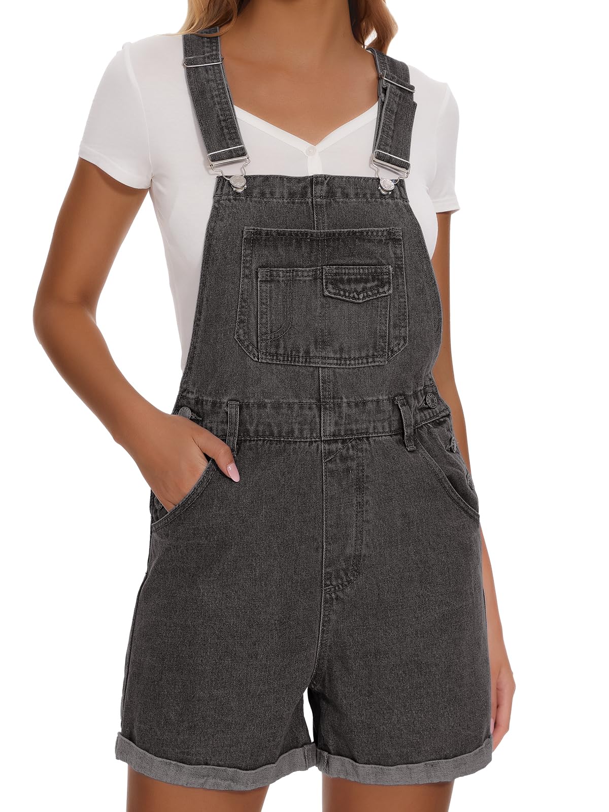 Women's Denim Shortalls - Adjustable Straps High Waist Bib Overalls with Pockets | Casual Summer Romper for Outdoor Activities, Music Festivals & Street Style Fashion