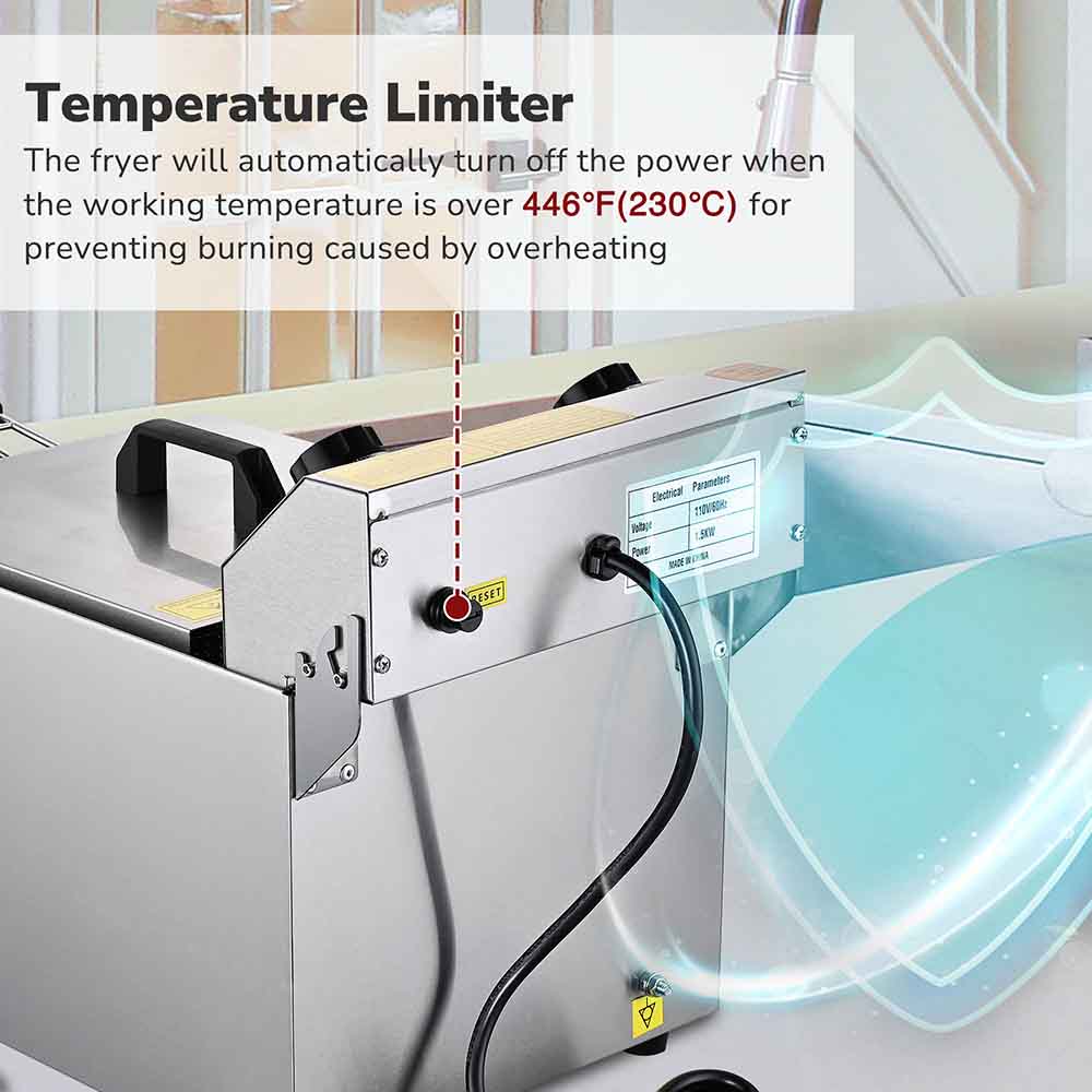 Commercial Deep Fryer 1500W with Oil Drain - 11.7L/3.1Gal Large Capacity for Restaurants & Catering - Perfect for Fried Chicken, French Fries, and Seafood