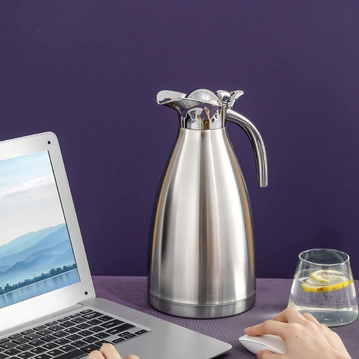 Luvan 2L 18/10 Stainless Steel Thermal Insulated Carafe - Leak-Proof, Burn-Resistant, Double-Wall Vacuum Coffee Tea Beverage Thermos - Perfect for Home, Office & Outdoor Use