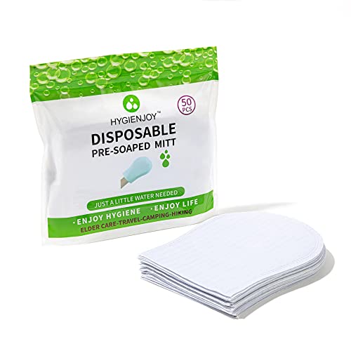 Hygienjoy No Rinse Bath Wipes for Adults - Pre-Soaped Disposable Wash Gloves (50 Count) - Ideal for Elderly Care, Post-Surgery, Disabled & Outdoor Activities Like Camping, Hiking