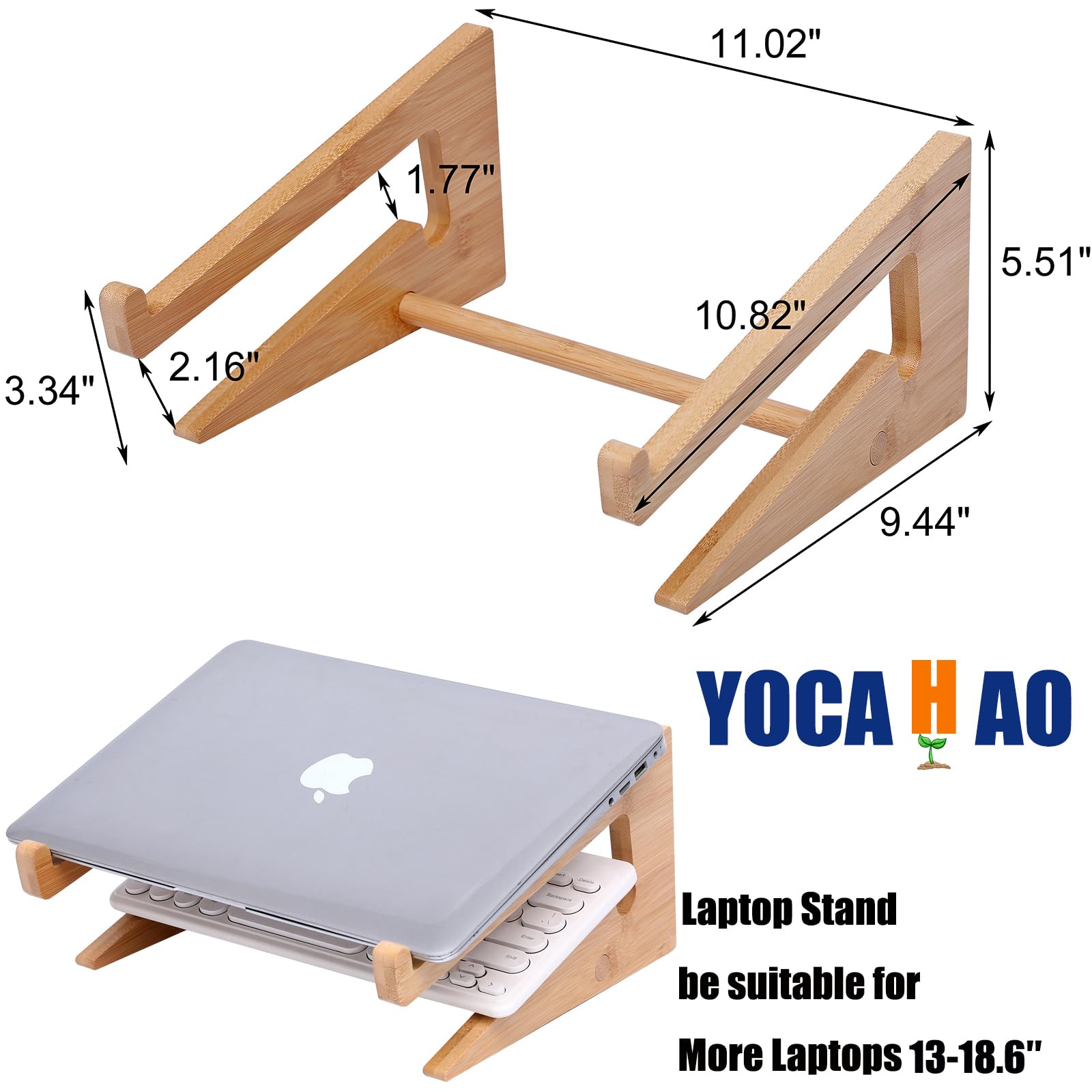 Eco-Friendly Bamboo Laptop Stand for MacBook Air Pro/Dell XPS/Surface Pro/HP/Pixelbook/Lenovo (13-18.6 Inch) - Adjustable Wooden Vertical Desktop Organizer for Home Office & Workspace Ergonomics