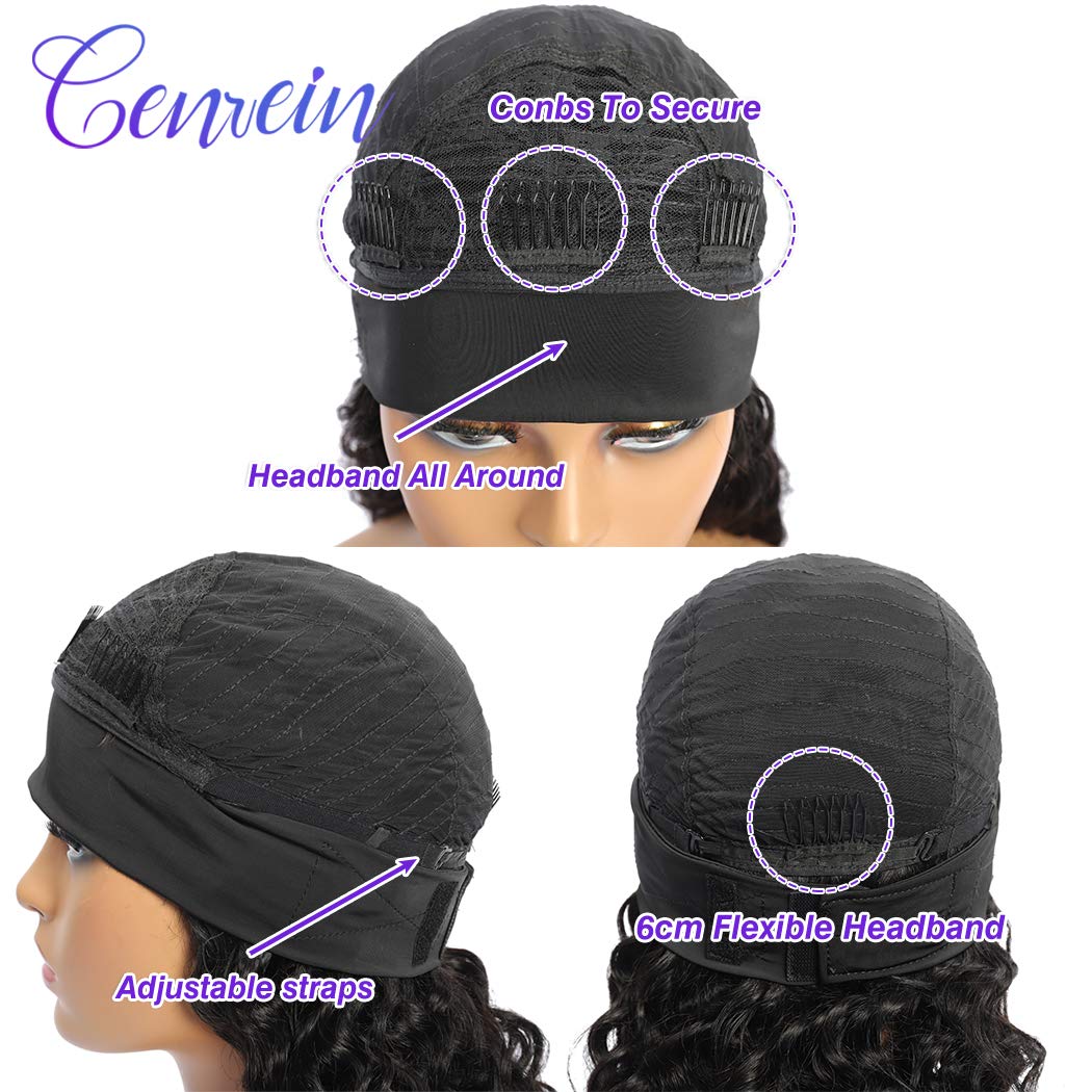 Brazilian Straight Headband Wigs for Black Women - 150% Density Glueless Machine Made Wig with No Lace Front - 18 Inch Natural Color Headband Wig for Daily Wear, Parties & Special Occasions