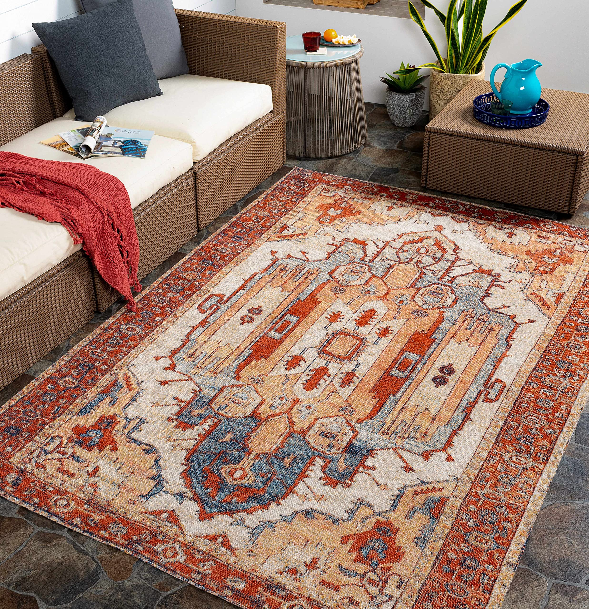Hauteloom Sarnia Indoor Outdoor Area Rug - Blue & Beige - 6'7