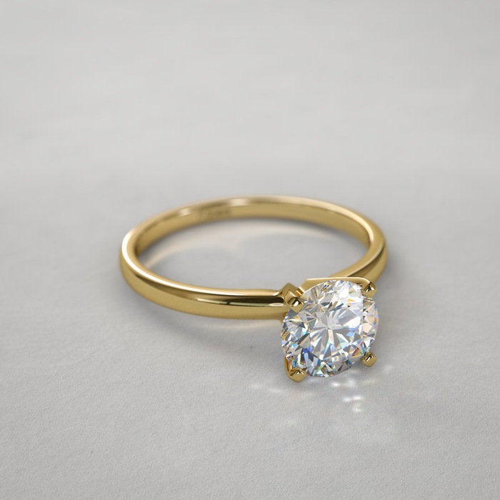 14K Solid Gold Diamond Engagement Ring - 0.25ct Round Natural Diamond (SI1/2, H Color) with 4-Prong Vee Setting, Size 6.5/7 - Perfect for Proposals, Anniversaries & Wedding Bands