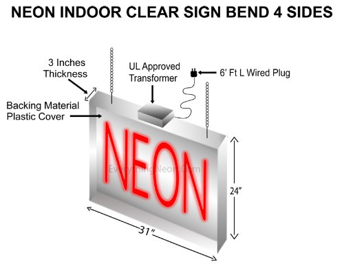 Yellow For Rent Neon Sign with Clear Backing - 24