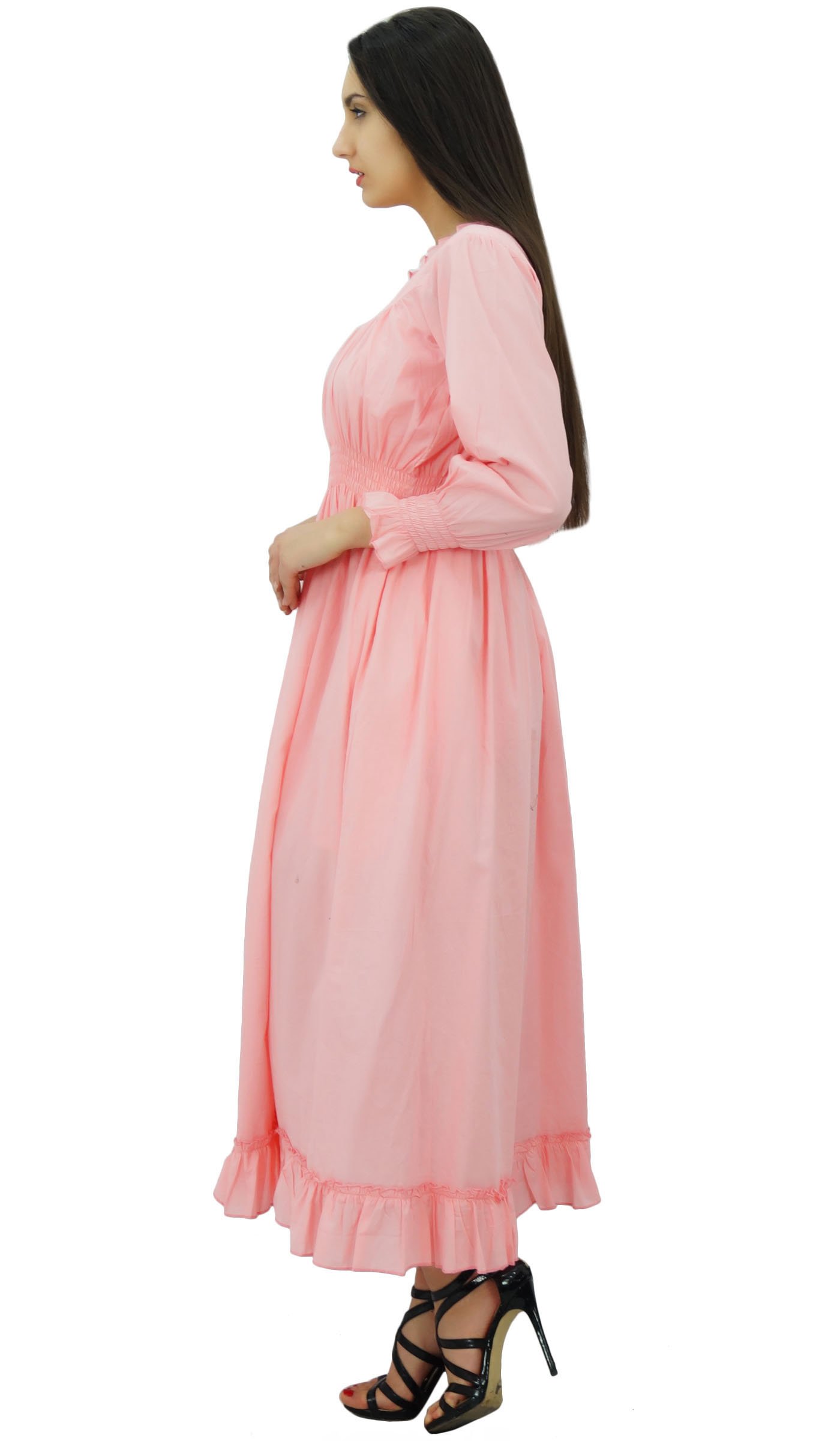 Bimba Women's Cotton Smocked Waist Long Casual Maxi Dress - Flowy Summer Beach Dress for Vacation, Brunch & Outdoor Events