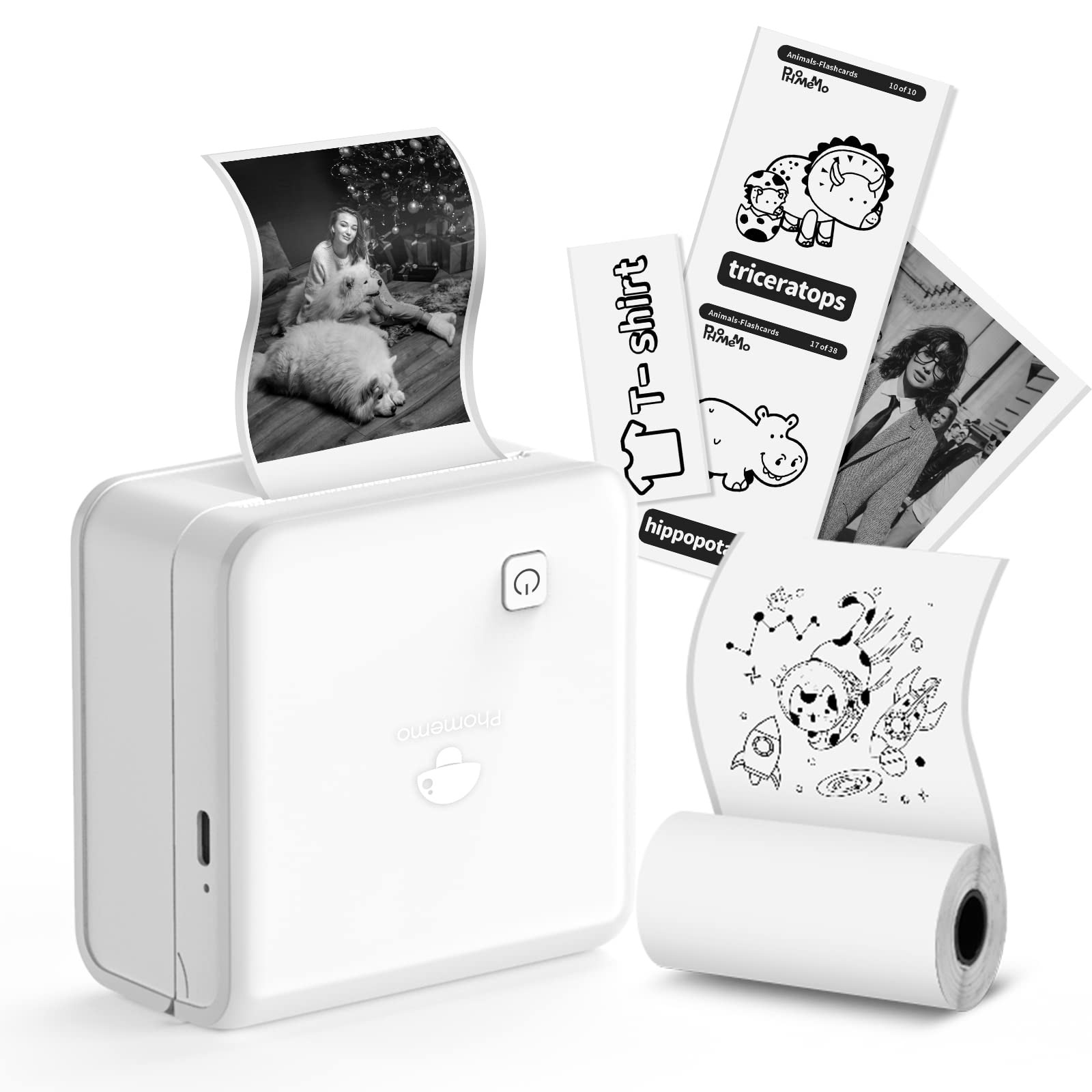 Phomemo M02Pro Mini Sticker Printer - 300DPI Bluetooth Thermal Label Maker, 15/25/50mm Portable Wireless Printer for iOS & Android | Perfect for Home Organization, Office Labeling, Gift Wrapping & DIY Crafts - White