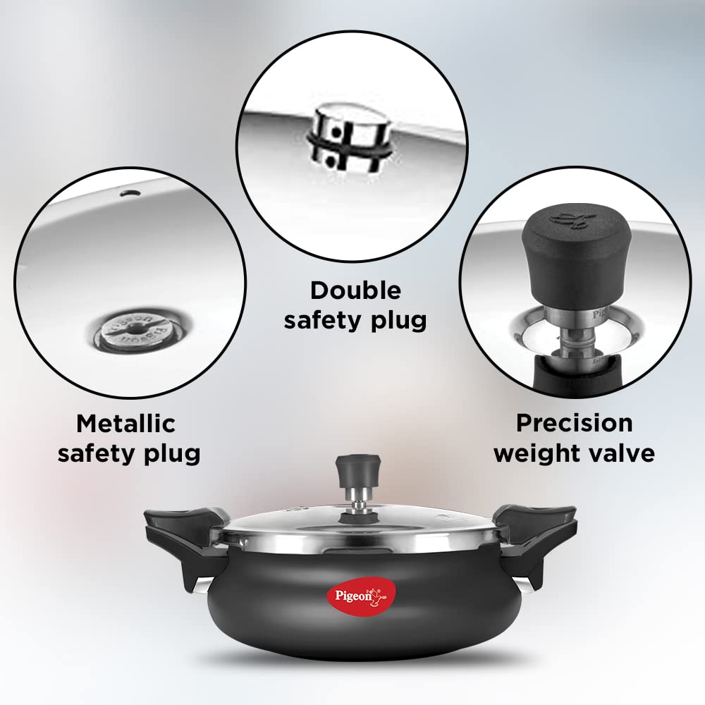 Pigeon 3.2 Quart Multi-Function Pressure Cooker & Steamer - Hard Anodized Dutch Oven for All Cooktops - Fast Cooking Meat, Soup, Rice, Beans, Idli - Perfect for Home Kitchens, Camping & Meal Prep (3 Liters)